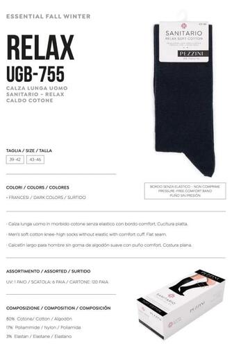Calzettone lungo uomo bordo comfort in caldo cotone Pezzini UGB-755 RELAX - CIAM Centro Ingrosso Abbigliamento