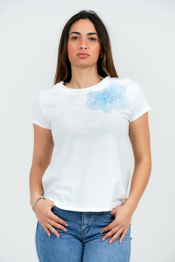 WOMEN'S T-SHIRT WITH TULLE FLOWER FIORENZA AMADORI 32783 - CIAM Centro Ingrosso Abbigliamento