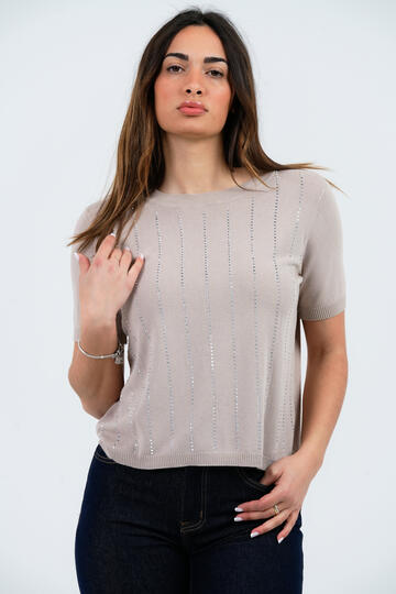 MAGLIA DONNA MANICA CORTA CON STRASS FIORENZA AMADORI MS037   - Fiorenza Amadori