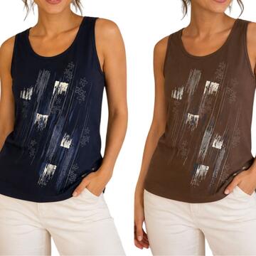Canotta da donna a spalla larga con stampa centrale.Taglie: M, L, XL, XXLColori: Rosso, Tortora, Adriatico