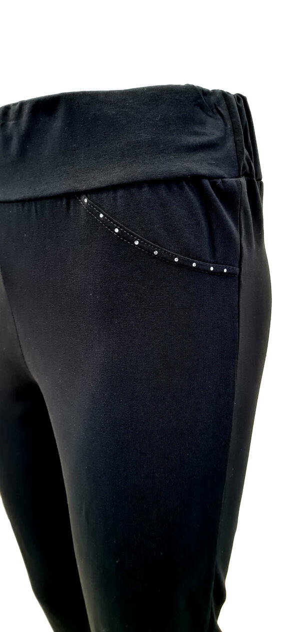 FAUX POCKET COTTON TROUSERS WITH RHINESTONES 059