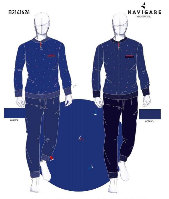 Men's long-sleeved cotton jersey pajamas Navigare 141626