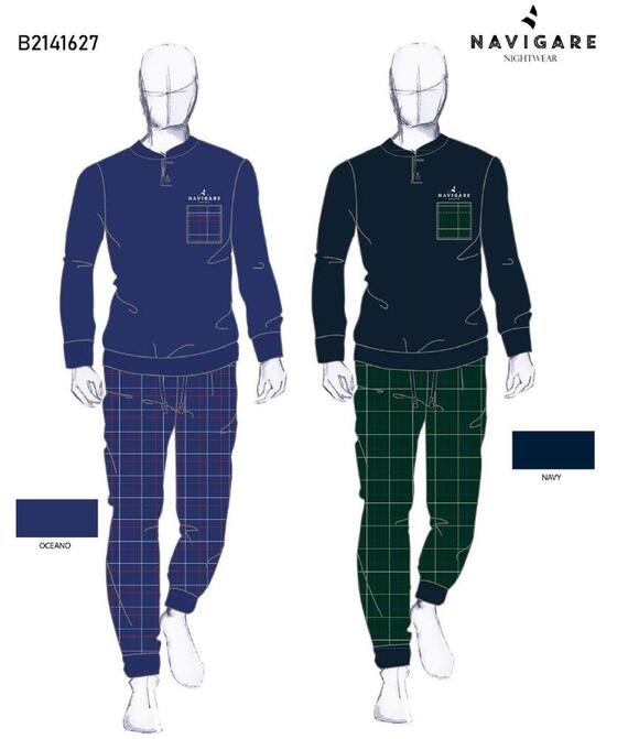 Men's long-sleeved cotton jersey pajamas Navigare 141627