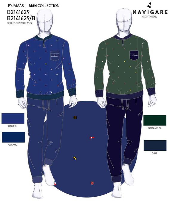 Men's long-sleeved cotton jersey pajamas Navigare 141629