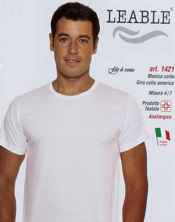 T-shirt uomo in cotone mercerizzato girocollo Leable 1421 Tg.4/7 Bianco