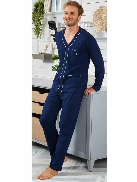 Men's CALIBRATO open pajamas in Navigare 14280A cotton