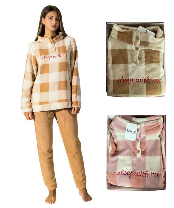 Pigiama donna in caldo pile coral Kuvee' 21501