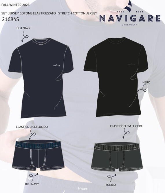 Completo uomo con t-shirt e boxer Navigare 31684