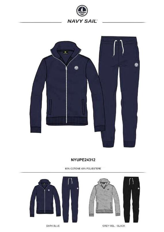 Men's spring tracksuit in brushed cotton with zip Navy Sail 24312