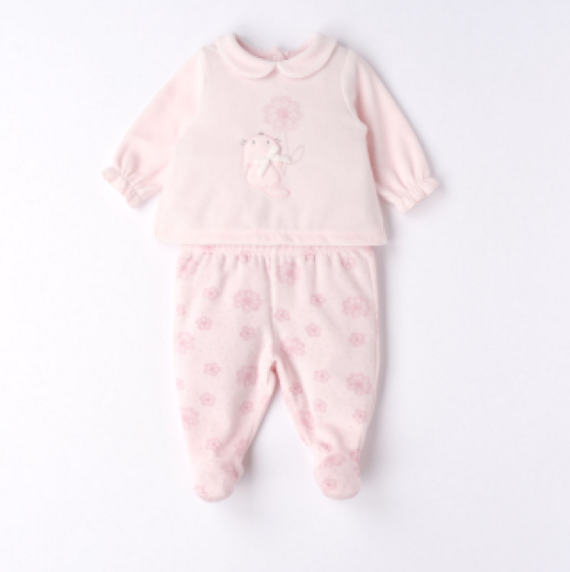 Completino due pezzi in ciniglia da neonata 0-3 Mignolo 27110