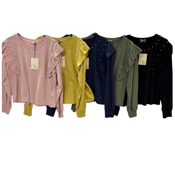 MAGLIA DONNA MANICA LUNGA ROUCHES E PERLE FLORA 34888