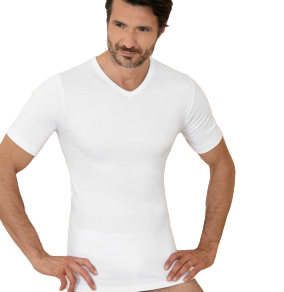 T-shirt uomo manica corta scollo a v in cotone felpato Club88 420007 Bianco