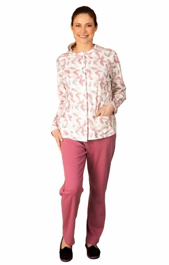Women's warm cotton jersey opened pajamas Silvia 42608
