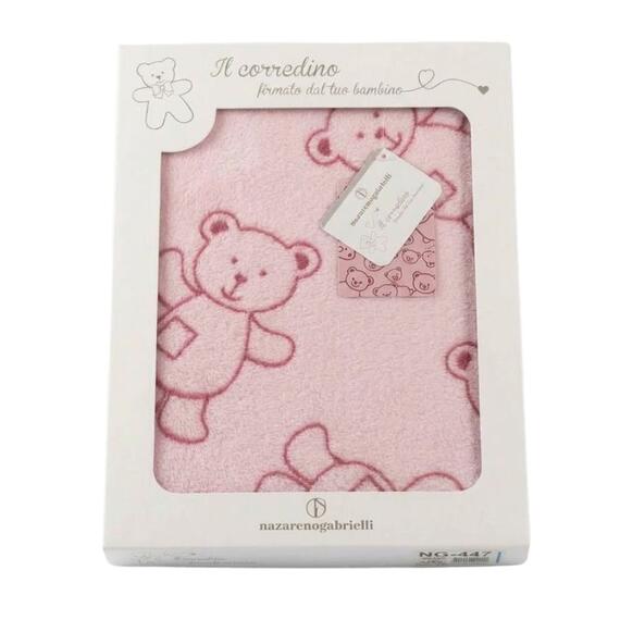 Couverture pour bébé en polaire douce à motifs. Couleurs assorties.