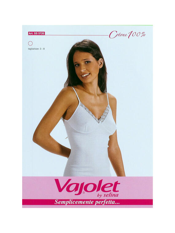 Canotta spalla stretta donna in cotone con macramè e forma seno Vajolet 5720