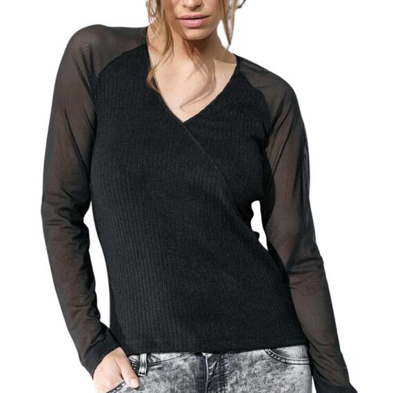 Pull sous veste femme en viscose et tulle côtelé Jadea 4655