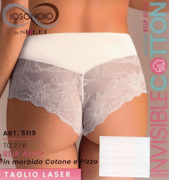 Sielei Invisible Cotton 15119 women's high-waisted briefs in laser-cut stretch cotton with lace