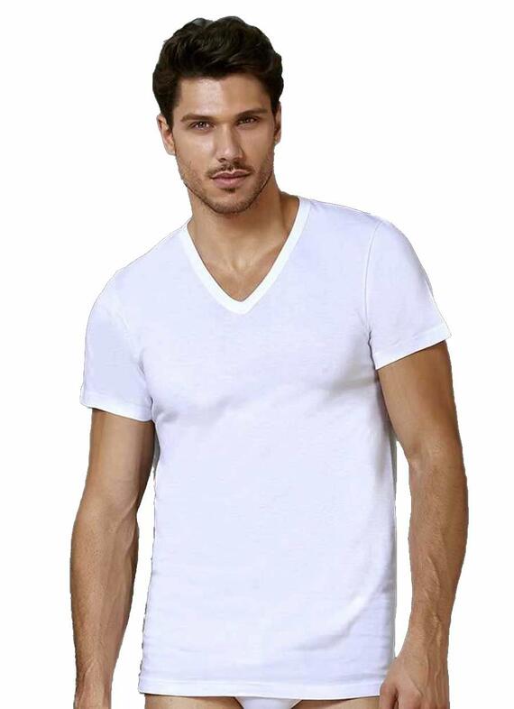 Men's T-shirt in pure cotton with V-shaped neck Oltremare 514