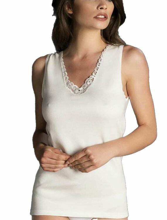 Women's wool and cotton wide shoulder vest top Oltremare 544