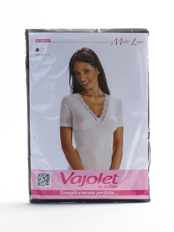 T-shirt donna in misto lana scollo v con pizzo Vajolet 6387
