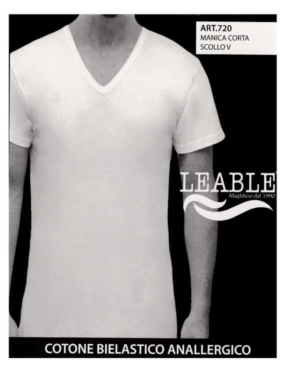 T-shirt uomo in cotone bi-elastico a V Leable 720