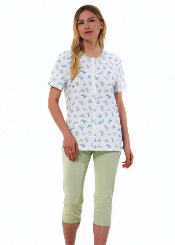 Women's short-sleeved open pajamas in Linclalor cotton jersey 75105