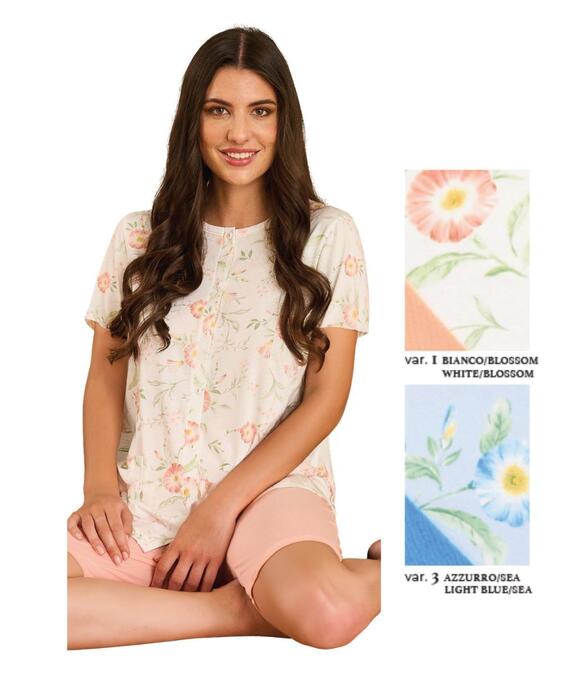 Pyjama en jersey de coton à manches courtes et à devant ouvert pour femme Linclalor 75374