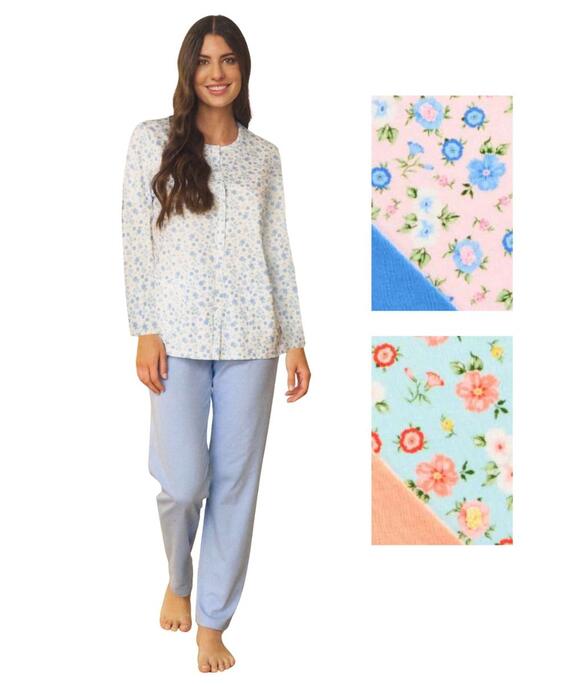 Pigiama donna aperto a manica lunga in jersey di cotone Linclalor 75410