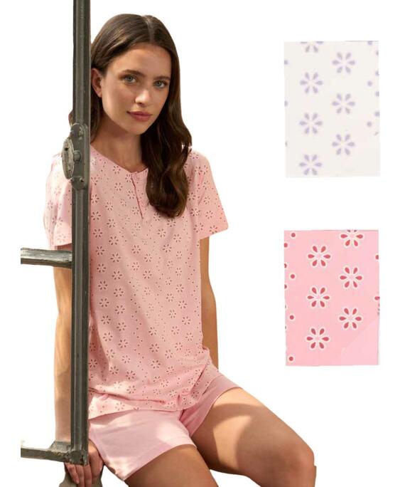 Pigiama donna a manica corta in jersey di cotone Linclalor 75434