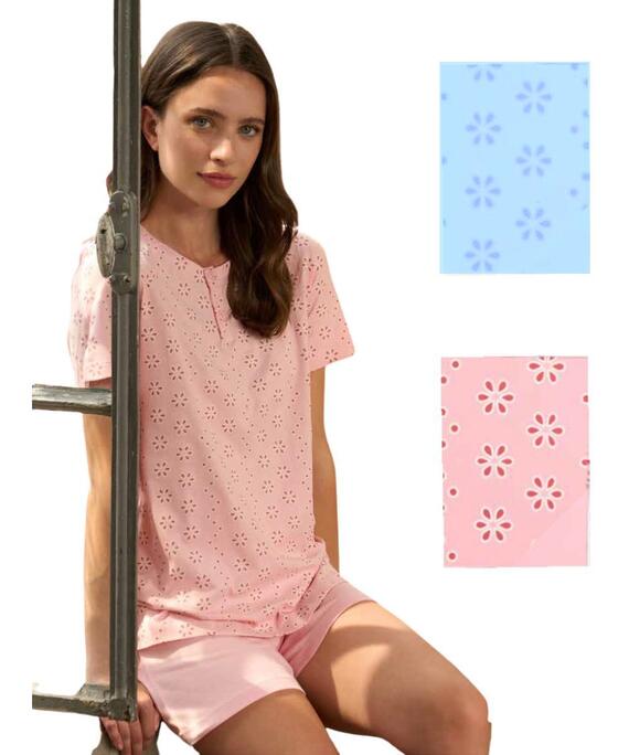 Pigiama donna a manica corta in jersey di cotone Linclalor 75434