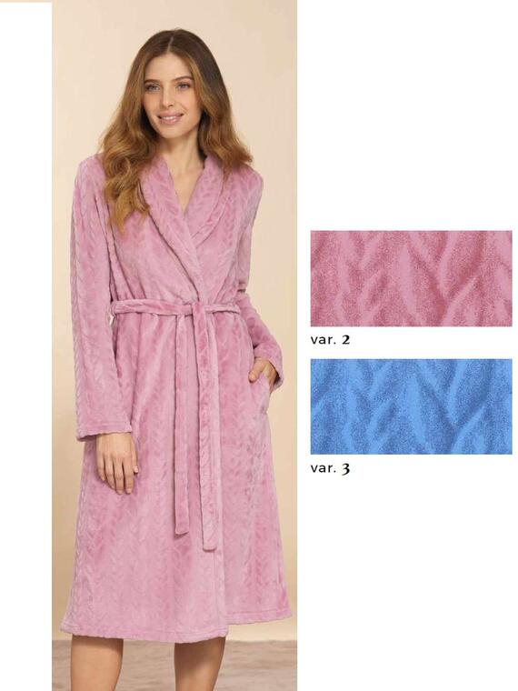 Women's wrap dressing gown in warm coral fleece Linclalor 88659