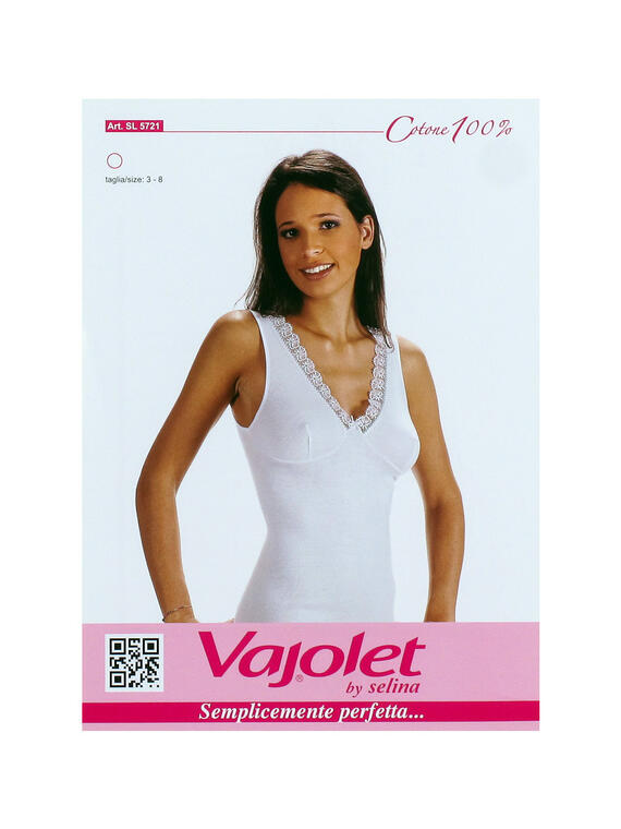 Canotta spalla larga donna in cotone scollo v con macramè e forma seno Vajolet 5721