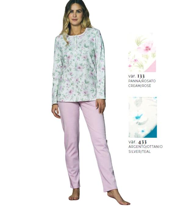 Pigiama donna a serafino in jersey di cotone caldo Linclalor 92222
