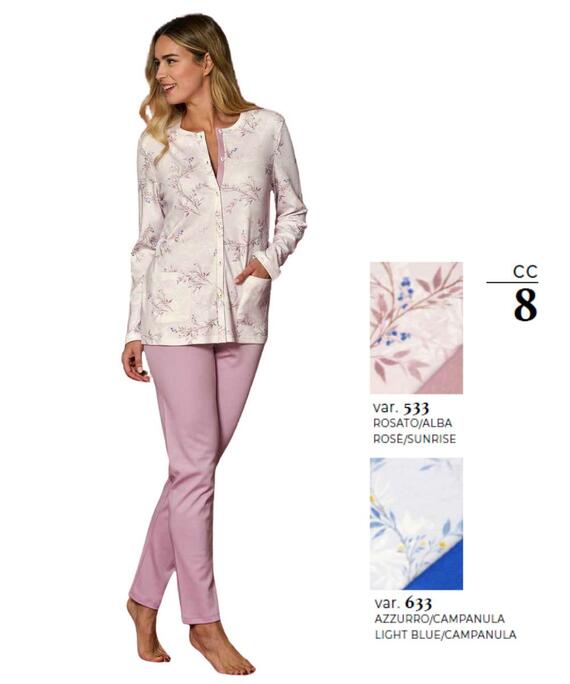 Pigiama donna aperto in jersey di cotone caldo Linclalor 92235