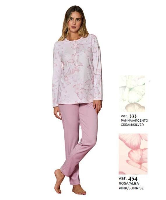Pigiama donna a serafino in jersey di cotone caldo Linclalor 92240