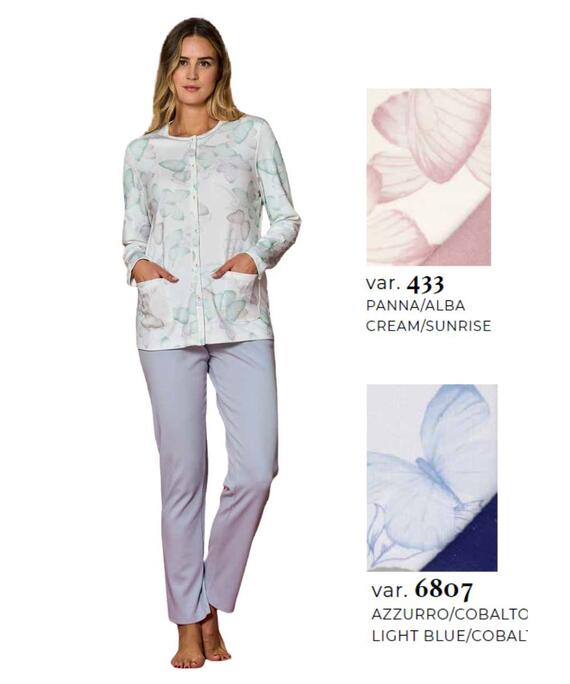 Pigiama donna aperto in jersey di cotone caldo Linclalor 92241