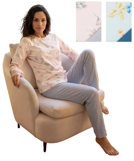 Pigiama donna a serafino in jersey di cotone caldo Linclalor 92400
