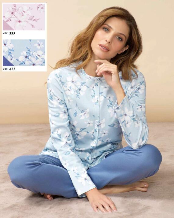 Women's open pajamas in warm cotton jersey Linclalor 92895