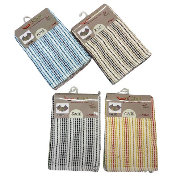 SET OF 3 COTTON KITCHEN TOWELS AILEEN KUVEE HOME