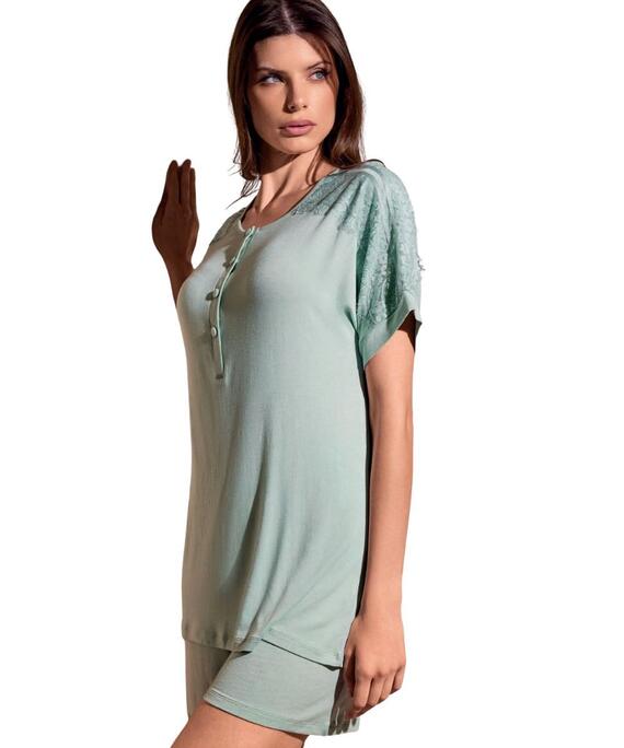 Pigiama donna a manica corta in viscosa e pizzo Lormar AJO654110