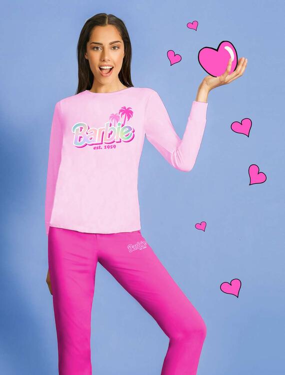 Women's long-sleeved cotton jersey pajamas Barbie BAD0380