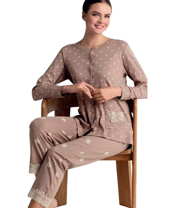 Pyjama Infiore Bollicine BLL654629 pour femme, ouvert sur le devant, en jersey de coton chaud