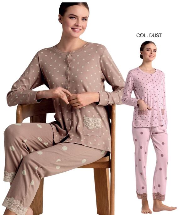 Pyjama Infiore Bollicine BLL654629 pour femme, ouvert sur le devant, en jersey de coton chaud