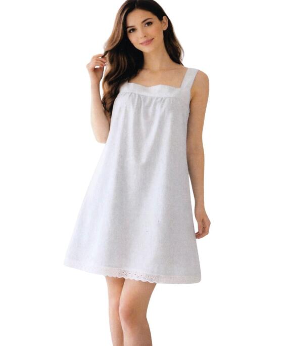 Camicia da notte donna a spalla larga in battista di cotone Mida C9035
