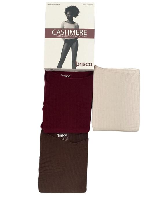 Maglia donna a manica lunga in cashmere a coste ultralight Prisco Cash Costa
