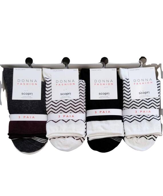 Calza corta da donna Claudine in fantasia assortita TRI-PACK