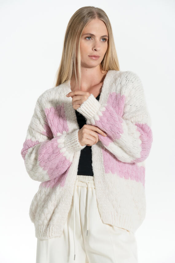 CARDIGAN DONNA DI LANA FANTASIA A RIGHE FIORENZA AMADORI C30815 