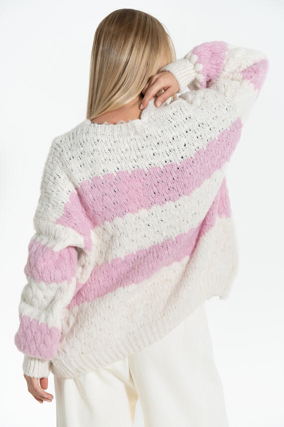 CARDIGAN DONNA DI LANA FANTASIA A RIGHE FIORENZA AMADORI C30815 