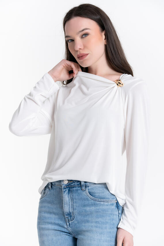 MAGLIA DRAPPEGGIATA CON DETTAGLIO GIOIELLO FIORENZA AMADORI 67020
&nbsp;