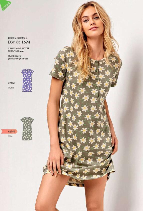 Women's short-sleeved nightdress in Infiore Daisy cotton jersey DSY631694